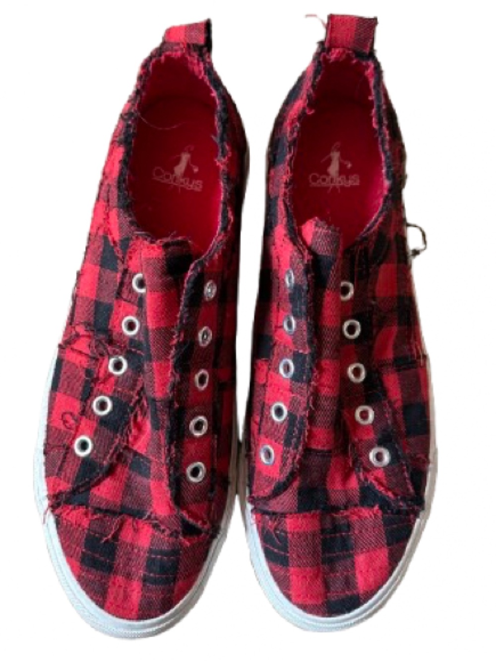 Bella Canvas Red and Black Plaid Slip-On Sneakers